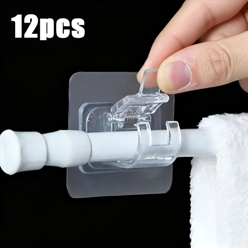 TEMU Lot de 12 crochets adhésifs transparents ( perçage) - Fixations et clips solides et pour à rideaux ; polyvalents pour les de tension de salle de