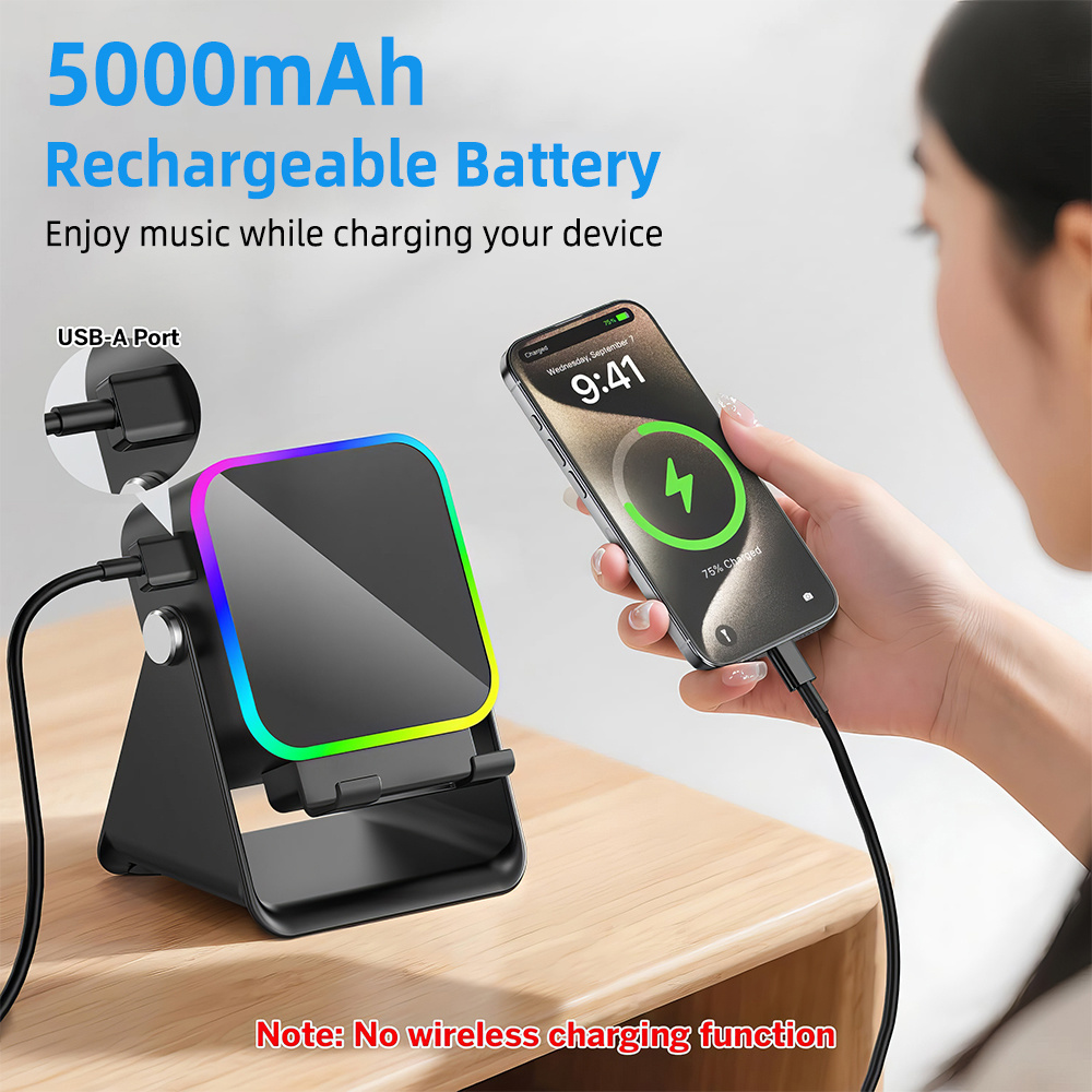 TEMU Desktop Wireless Speaker With Phone Stand & Charger - 360° Adjustable, Ambient Rgb Lighting - Perfect For Work Or Relaxation