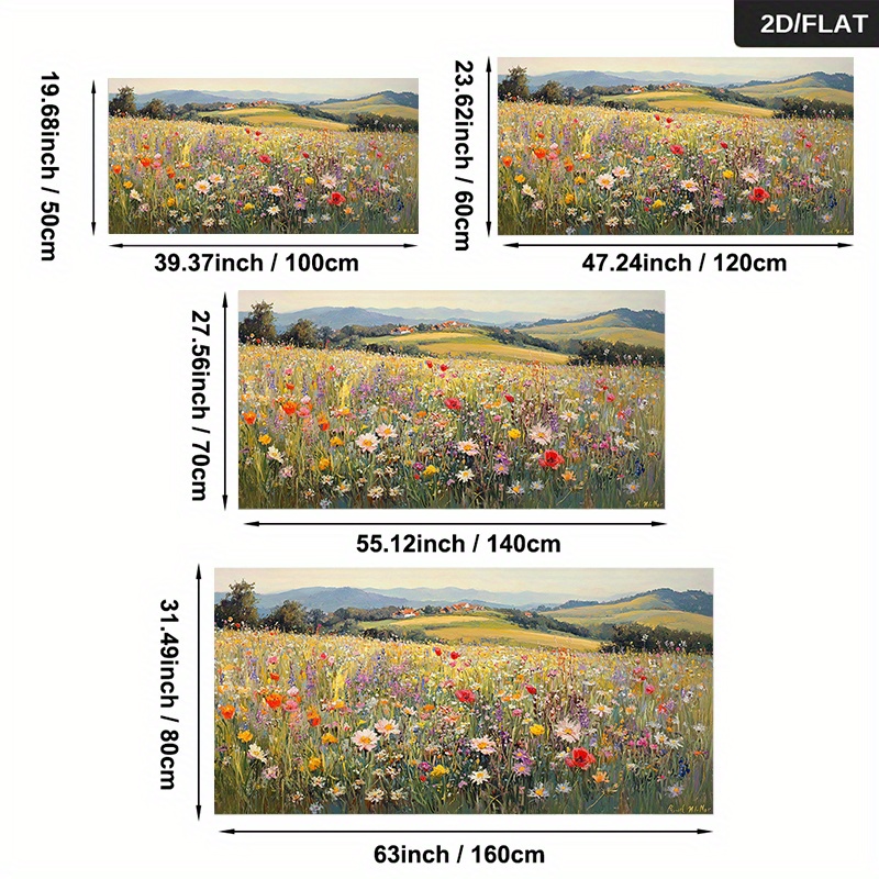 TEMU 1pc Frameless Modern Abstract Field Canvas Art Print - Landscape Wall Decor For Living Room & Bedroom, Vibrant Floral Painting With Vibrant