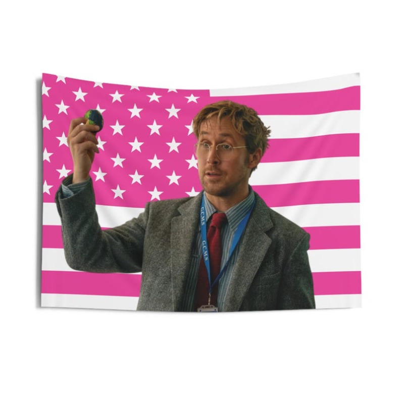 TEMU Two-dimensional Plane, 1pc Two-dimensional Printed Two-dimensional Plane Ryan Gosling As Pink Flag Tapestry, Ryan Gosling Phm Flag,