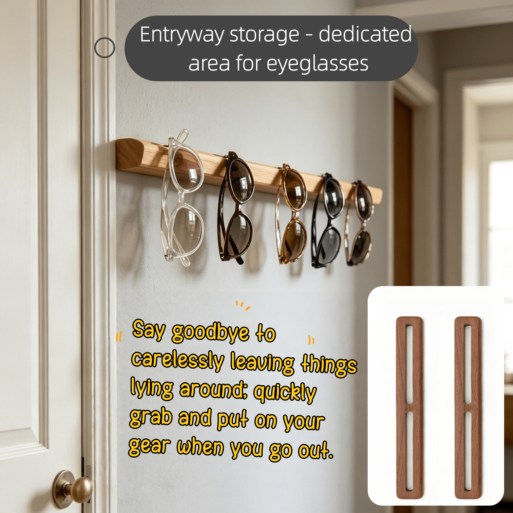Image of 2pcs Wooden Entryway Decorative Eyeglass Holder, Wooden And Key Organizer, Modern Minimalist Wall Organizer, -functional Storage Box For Hallway And Foyer, Colors