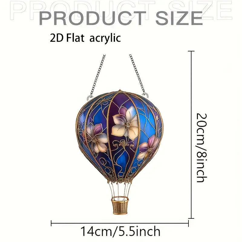 TEMU 2D Plat, 1 stuk 2D Heteluchtballon Zonnevanger, 5,5 Inch * 8 Inch, Raamhanger, Acryl Zonnevanger, Vintage Decor, Woonkamerdecoratie, Boheemse