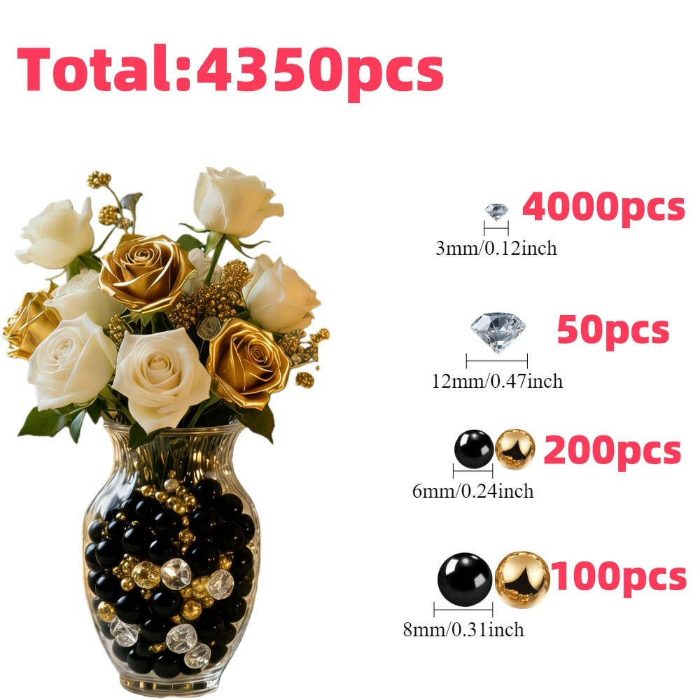 TEMU 4350pcs Of Diamonds And Pearl Beads, Suitable For Vase Fillers, Centerpiece Decorations, Wedding Supplies, Craft Pearl Beads, Centerpiece