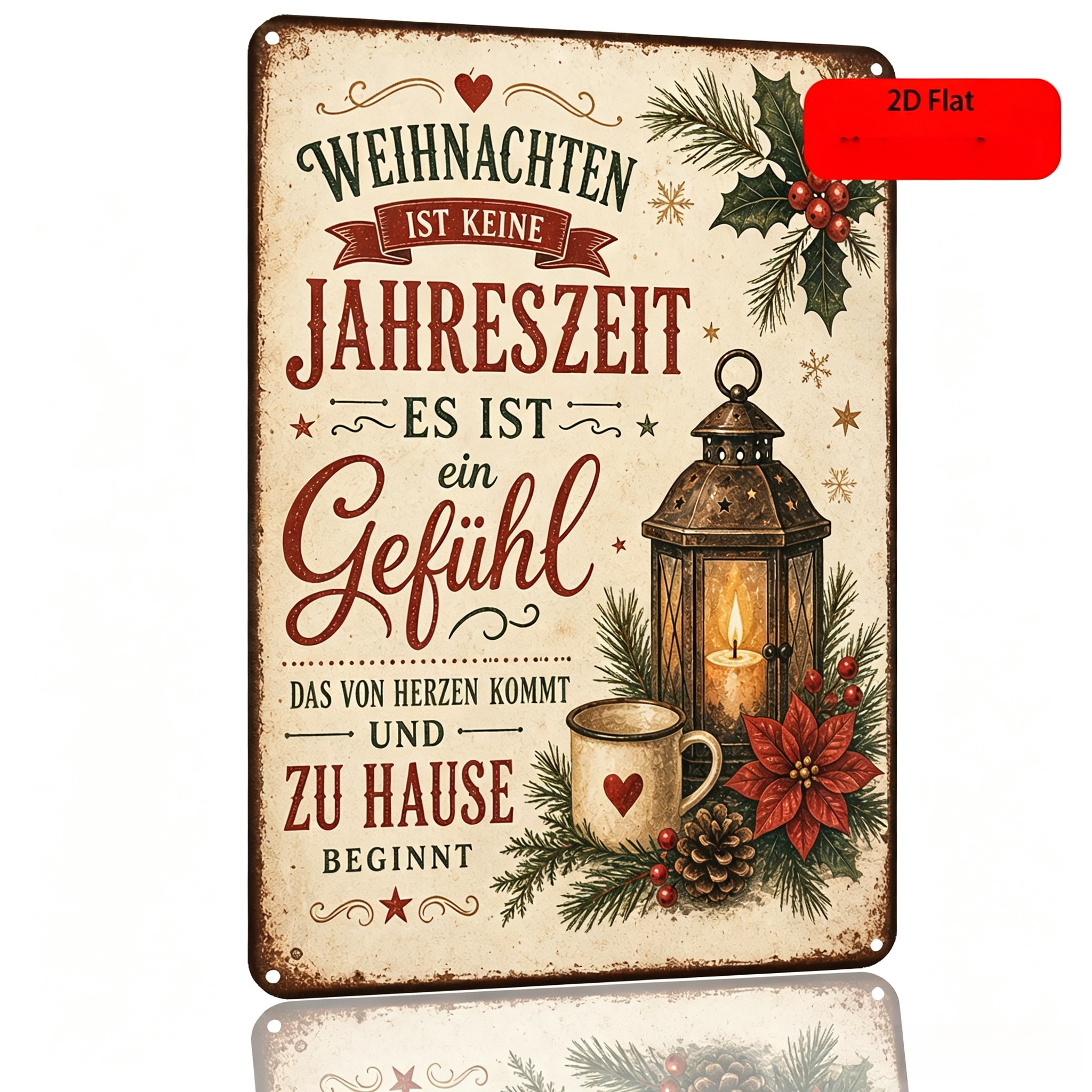 TEMU 2d Flat, 1pc 2d For Fiat Wooden Sign, Vintage Rustic German-style Christmas Decorative Hanging Plaque With German Text, With Holiday Lantern,