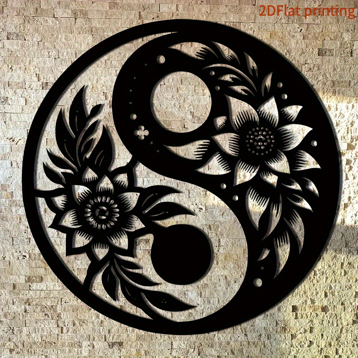 TEMU Décoration Murale Acrilique 2D - [2D Flat] avec un Design Yin-Yang 2D Plat, un Motif Floral Noir et des . Cette Pièce d'Art de Haute Qualité est