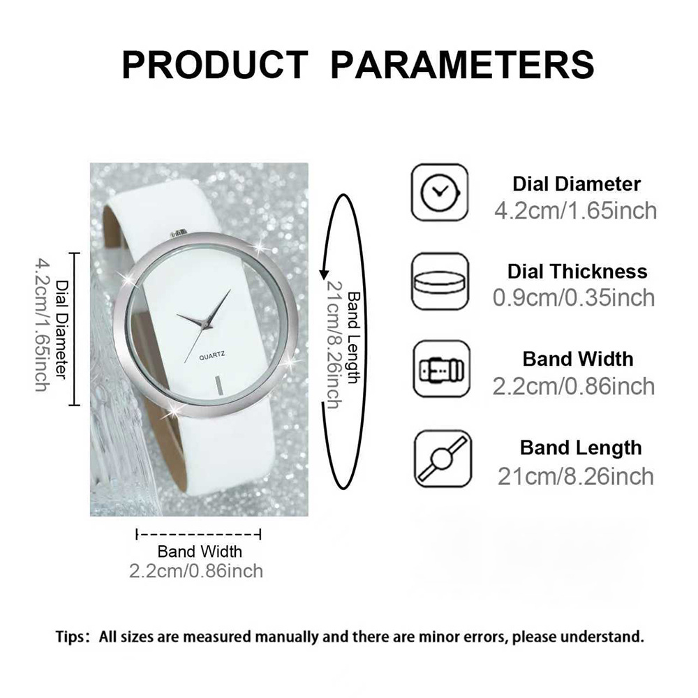 2pcs/Set Women'S Fashion, Minimalist, Skeleton Dial, Quartz Watch+Bracelet Watch Case Not Included