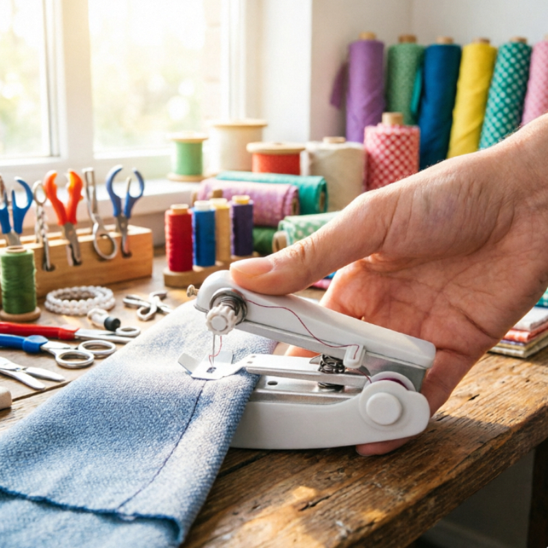TEMU Set d'accessoires pour mini-machine à coudre 1 pièce avec corps blanc et bobines de fil multicolores, convient aux petites machines à coudre à
