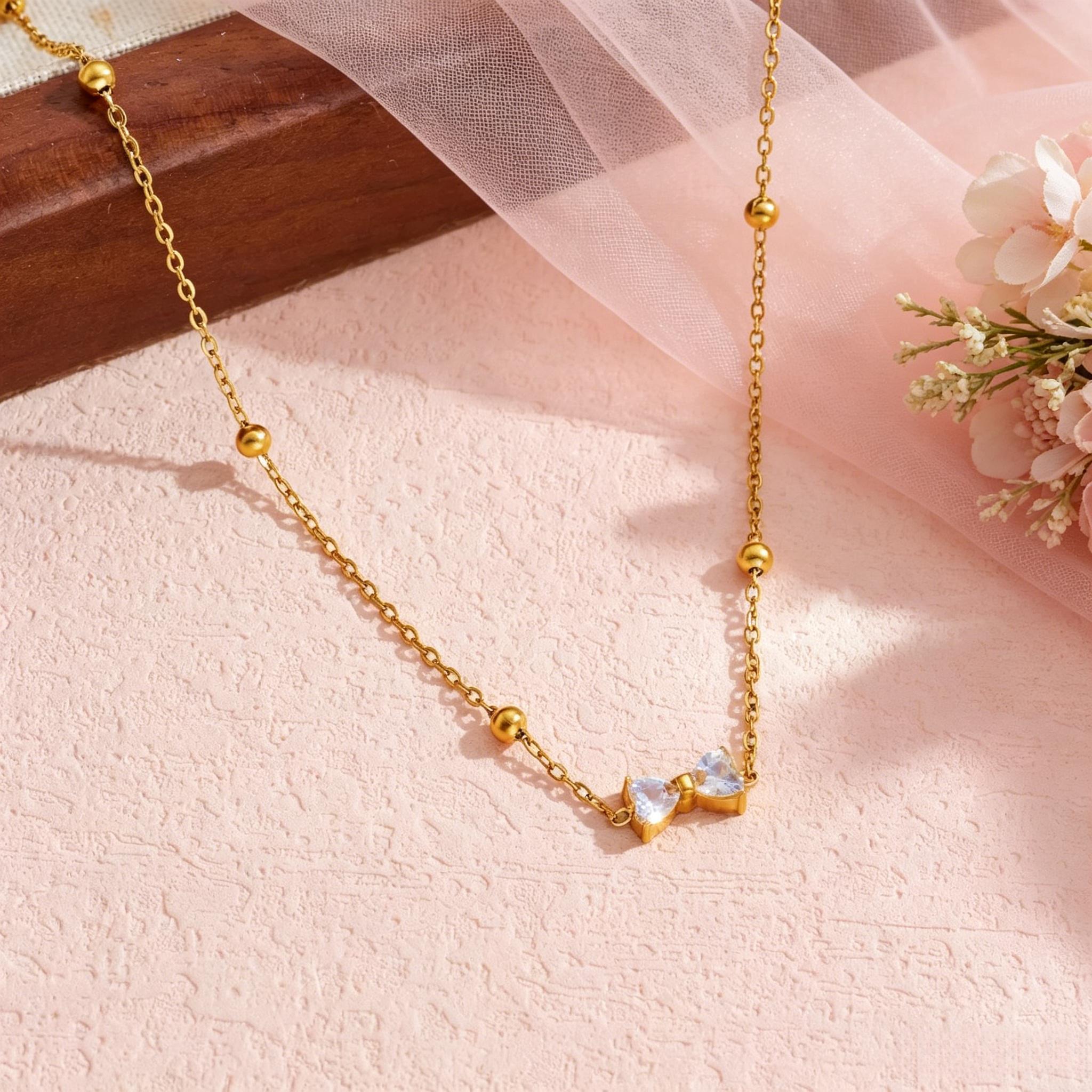 Women's Elegant Stainless Steel Bow Necklace, Gift for Her