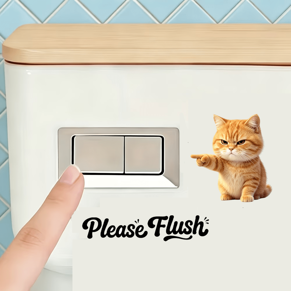 TEMU [2d Flat Sticker] 1pc "please Flush" Toilet Flush Button Reminder Sticker, Spring Decoration, Summer Decoration, Autumn Decoration, Winter