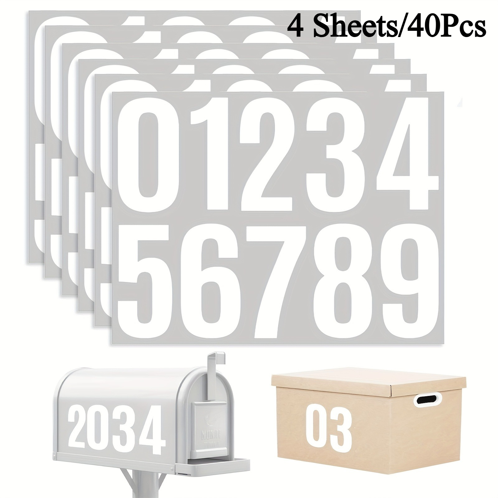 Image of 4 Large Sheets Of 4-inch Adhesive Number Stickers For Mailbox Labeling, And Self-adhesive, Suitable For Mailboxes, Cars, Holiday Parties, Birthday Parties, Indexing, And Combinations