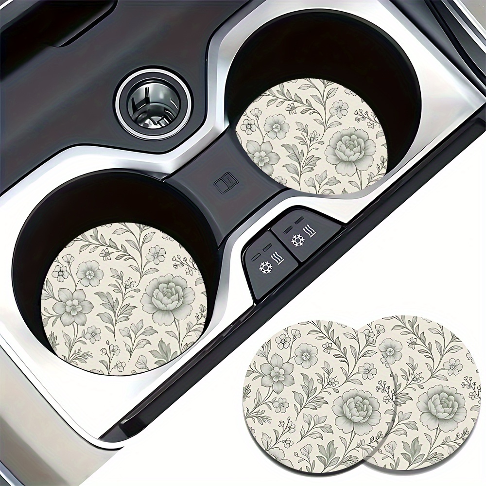 TEMU 2-pack Vintage Floral Car Cup Coasters, Universal Rubber Absorbent Pads, Non-slip Drink Mat For Vehicle Interior Decor