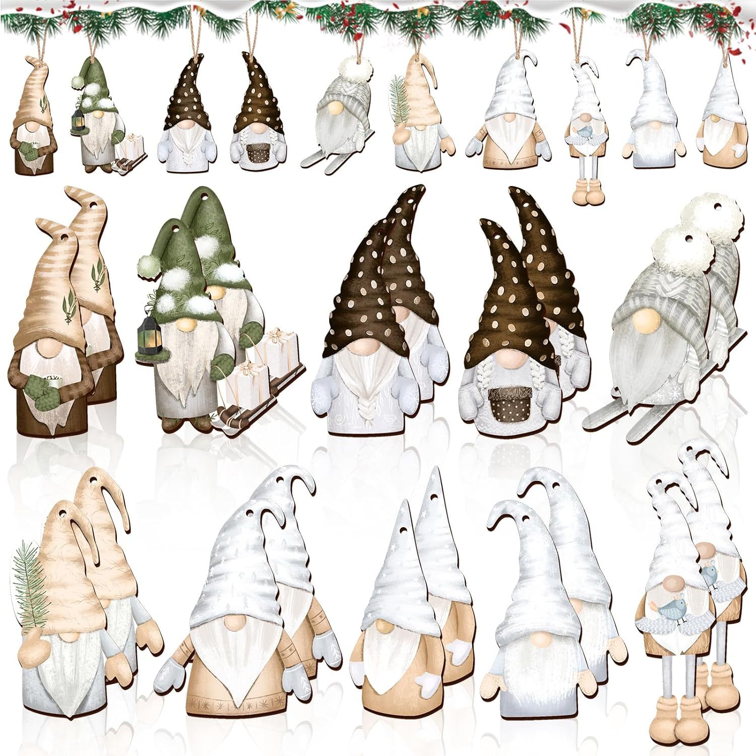 Image of 20pcs Christmas Tree Gnome Ornaments Christmas Wood Gnome Decorations Christmas Leprechaun Gnome Hanging Sign Gnome Ornaments Pendants With Ropes For Christmas Decor
