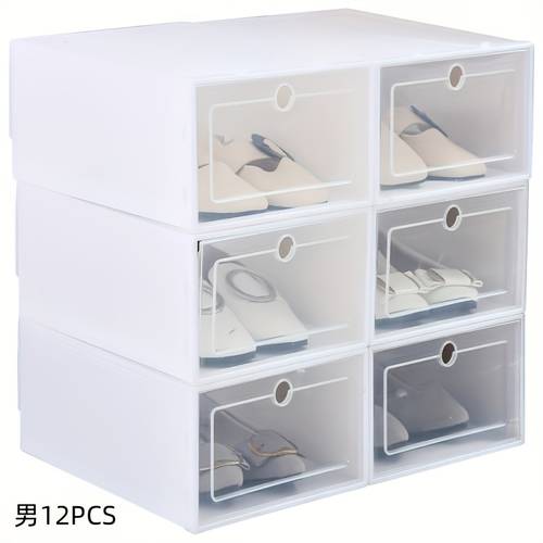 12pcs transparent shoe storage box easy plastic dust proof and anti oxidation multi layer foldable shoe rack clear plastic drawer style shoe cabinet large capacity classified storage stackable