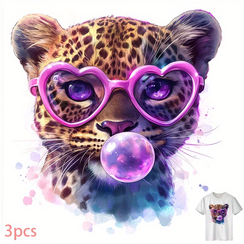 E-shop 3 Stück Leopardenherz Brillen-Bubble-Muster T-Shirt Bügelbilder DIY Wärmeübertragungsfolien Direkt aus der Fabrik Schneidbar Nahtloses Material