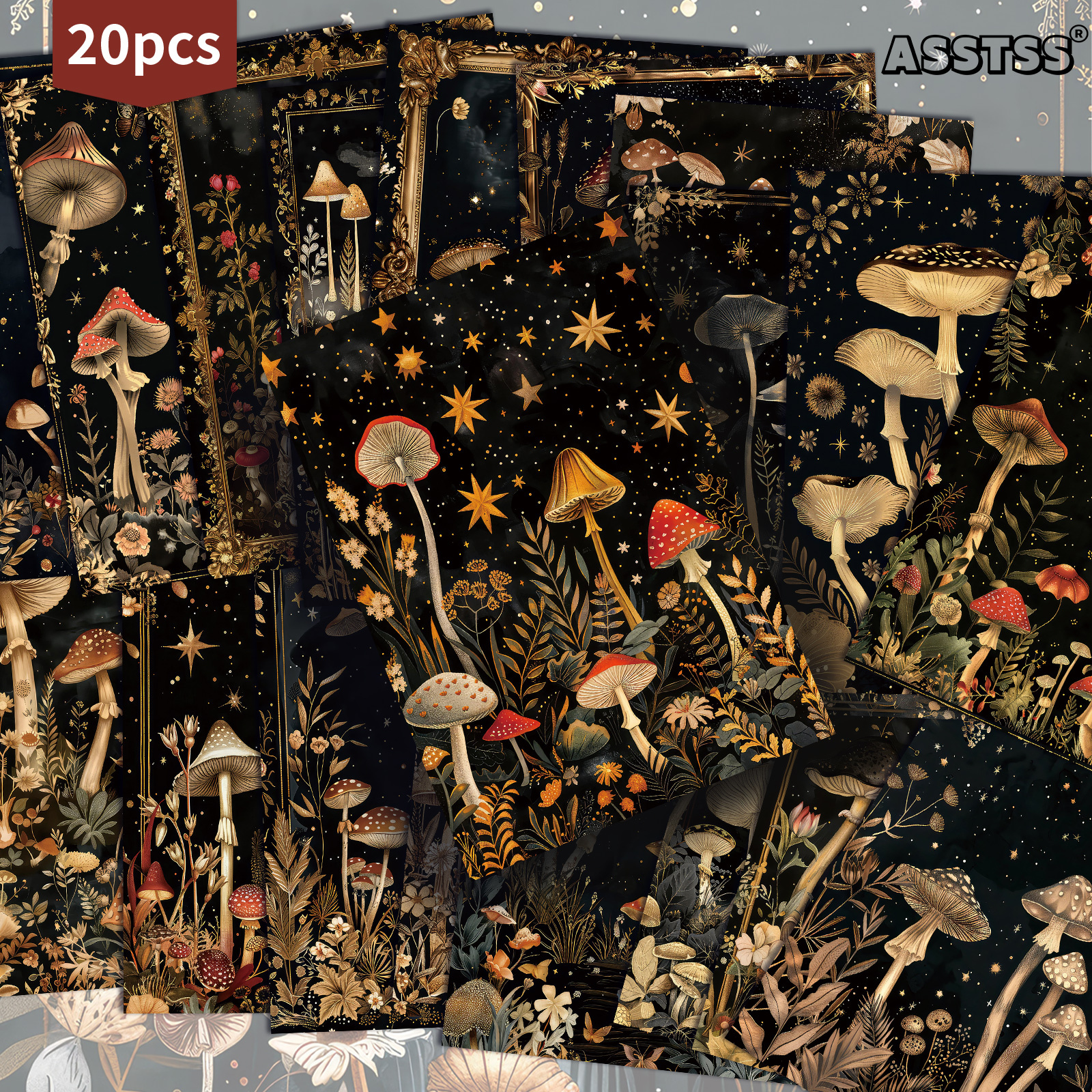TEMU 20-pack Asstss Forest Mushrooms Postcards | 4x6 Inches Retro Junk Journal Supplies Paper, Scrapbooking Supplies, Collectible Decorative Painting