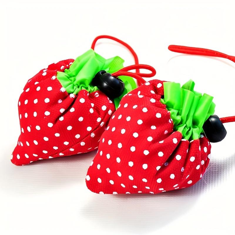 TEMU Sacs de courses réutilisables de fraise pour voyage et emballage cadeau, 2/3/4, avec nœuds verts et pois rouges - Cabas pliable et lavable en