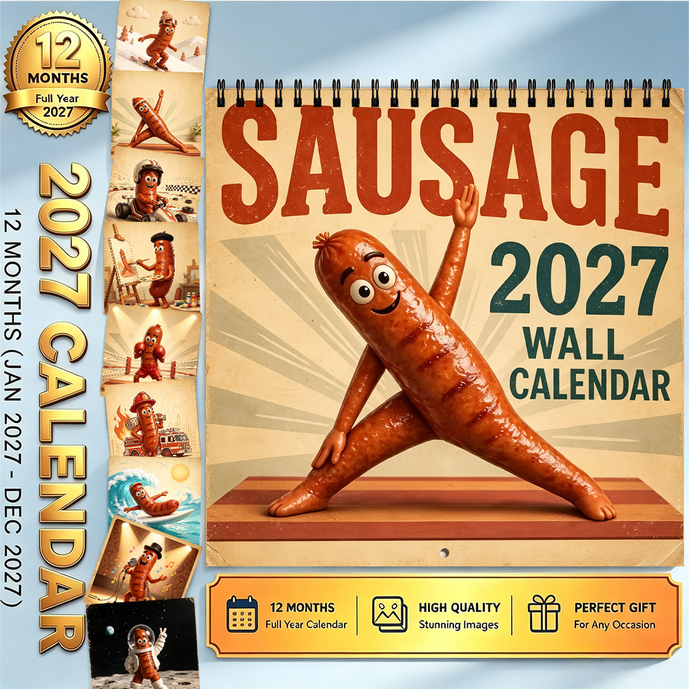 TEMU 2027 Sausage Wall Calendar 8.3 Inch Funny Cartoon Sausage Yoga Pattern Wall Hanging Calendar Home Kitchen Office Wall Decor Unique Gift For