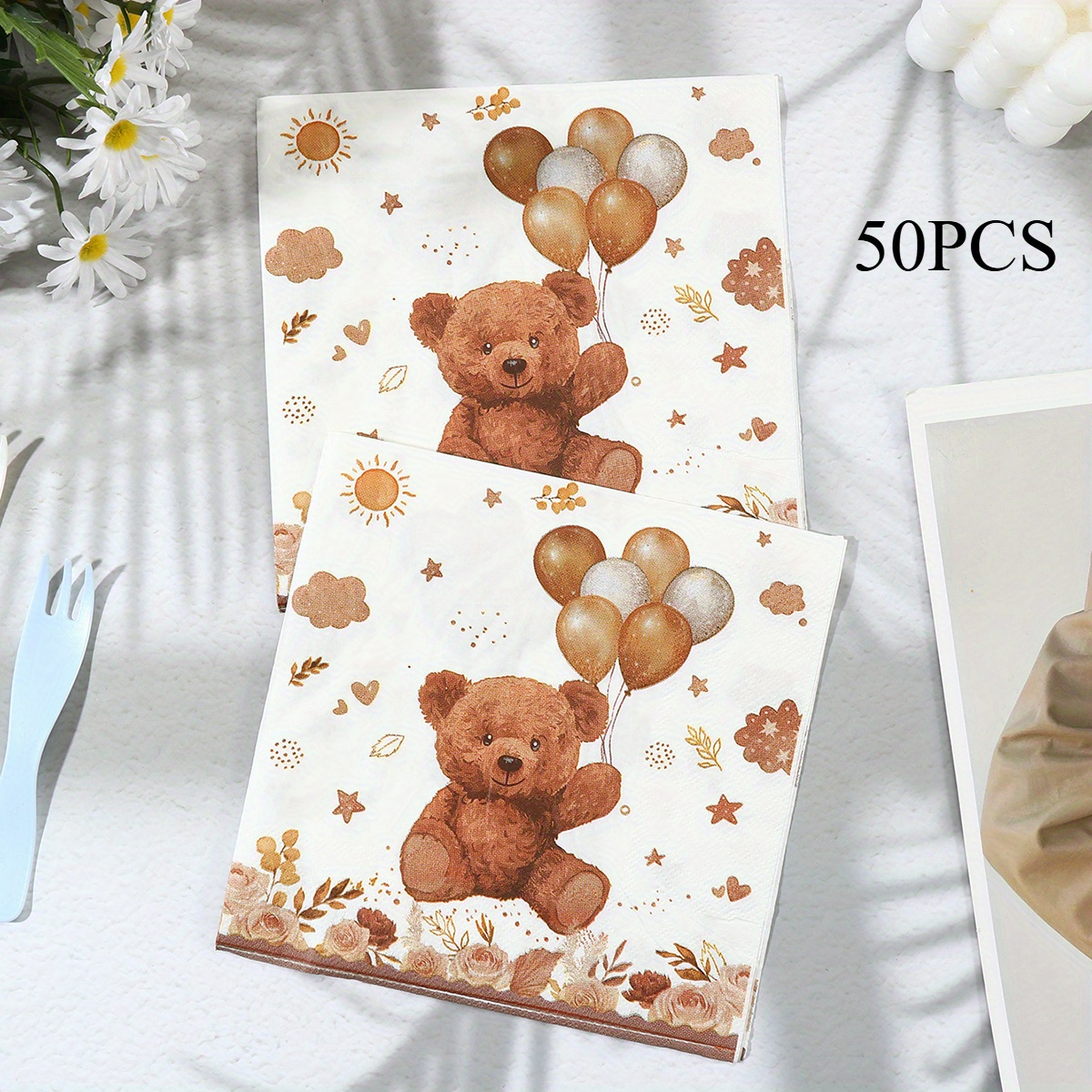 TEMU 50 Brown Bear Themed Napkins, Birthday Party Napkins, Party Supplies, Party Decorations For Halloween, Christmas Event & Party Supplies