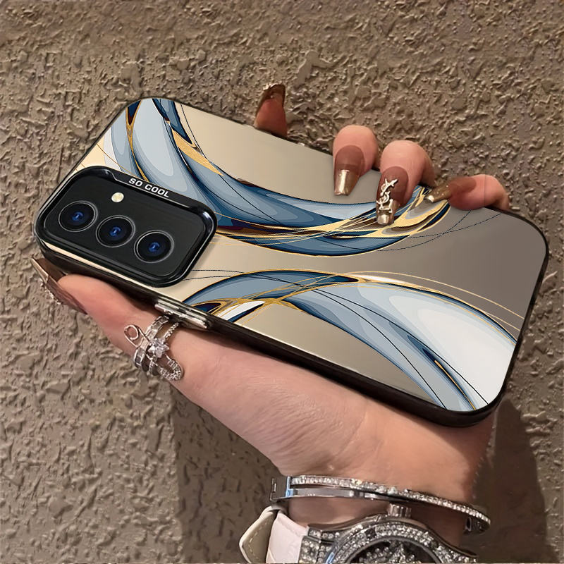 TEMU Stylish Blue And Golden Wave Pattern Tpu Phone Case Suitable For Galaxy