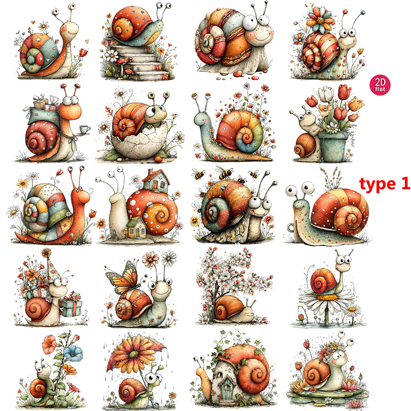 1 Pack Of 2d Flat Adhesive-free Stickers, Spring Print Snail Pattern Decals, Diy Craft Decoration Sticker Pack, 2d Flat