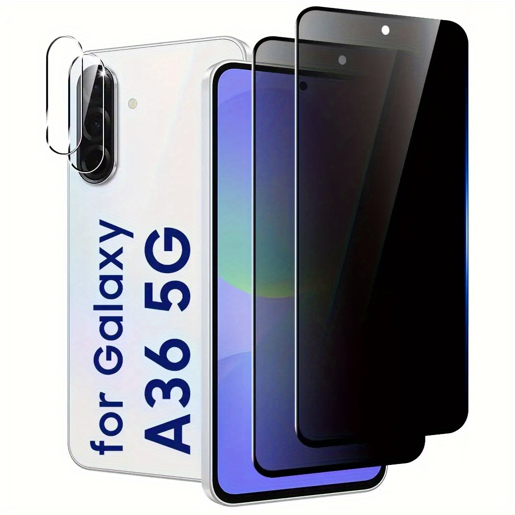 E-shop 2+2 Blickschutzfolie für Samsung Galaxy A36 - 2 Vollflächige Panzerglasfolien + 2 Objektivschutzfolien mit 9H Härtegrad, Kratzfest, Blasenfrei,
