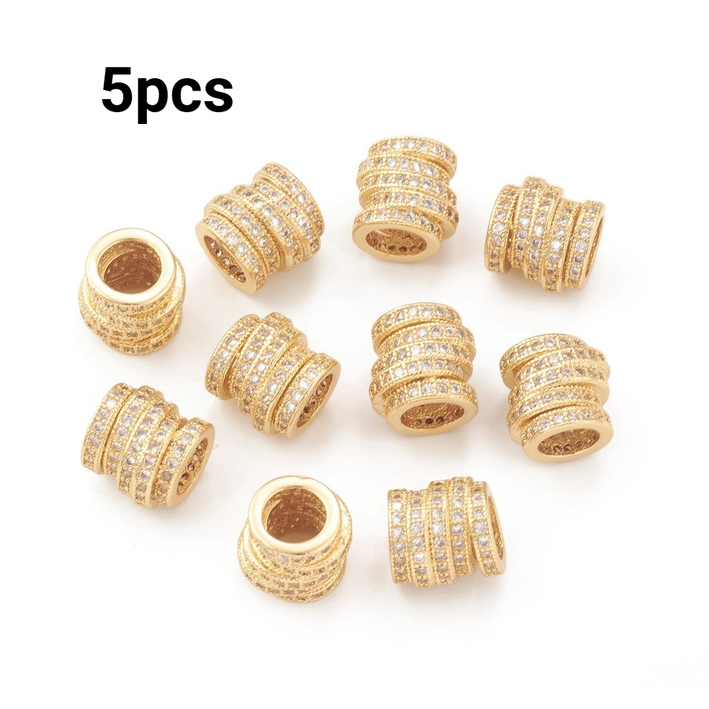 TEMU 5pcs Perles Européennes Micro Pavé en Laiton Plaqué Or 18K, Perles Colonne Grand Trou, 9X8Mm, pour Décorations d'Intérieur, Perles et