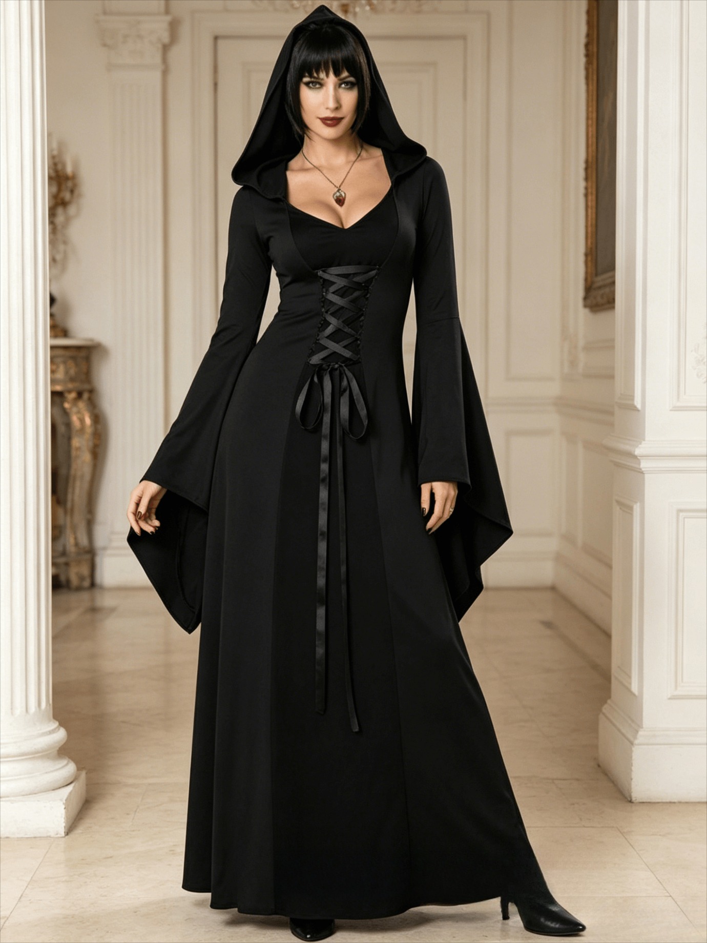 black hooded dress costume sold on Temu United States goth girl halloween costume ideas