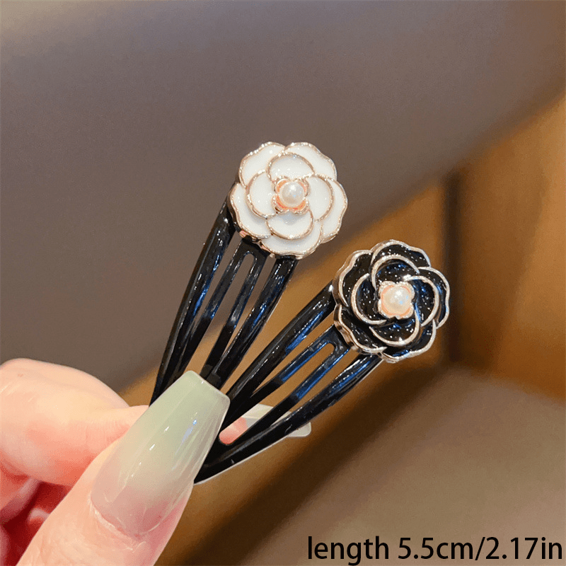 set 4 womens floral hair clips elegant black white flower  display picture 2