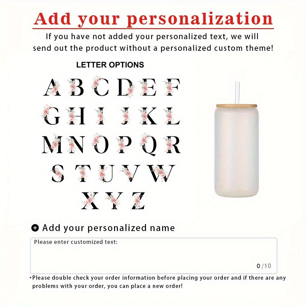 TEMU Personalized Iced Coffee Mugs With Lids & Straws - Custom Monogrammed Floral Glass Frosted Mugs, 4-season Use, Bridal Party Favors, Bridesmaid