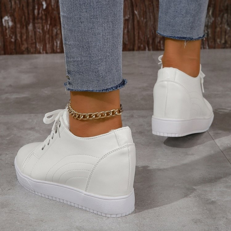TEMU Inner Height Increasing Thick Sole Casual Shoes High Heels Athletic Single Shoes White Platform Women's Shoes Trendy 2026 Korean Style Casual