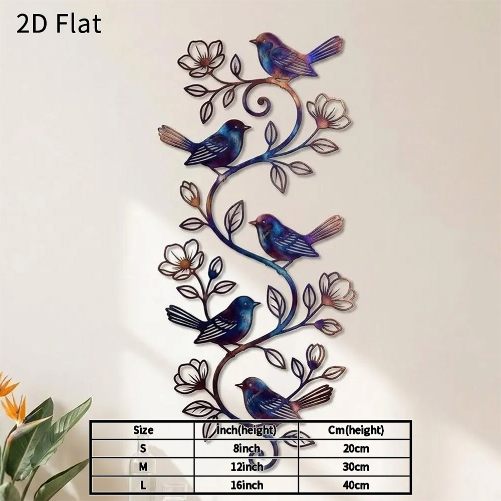 TEMU 2d Flat 1pc Metal Wall On Flower Branch Decor Rustic Iron Plaque For Living Room Bedroom Garden Porch Elegant Nature Gift For Bird Lovers