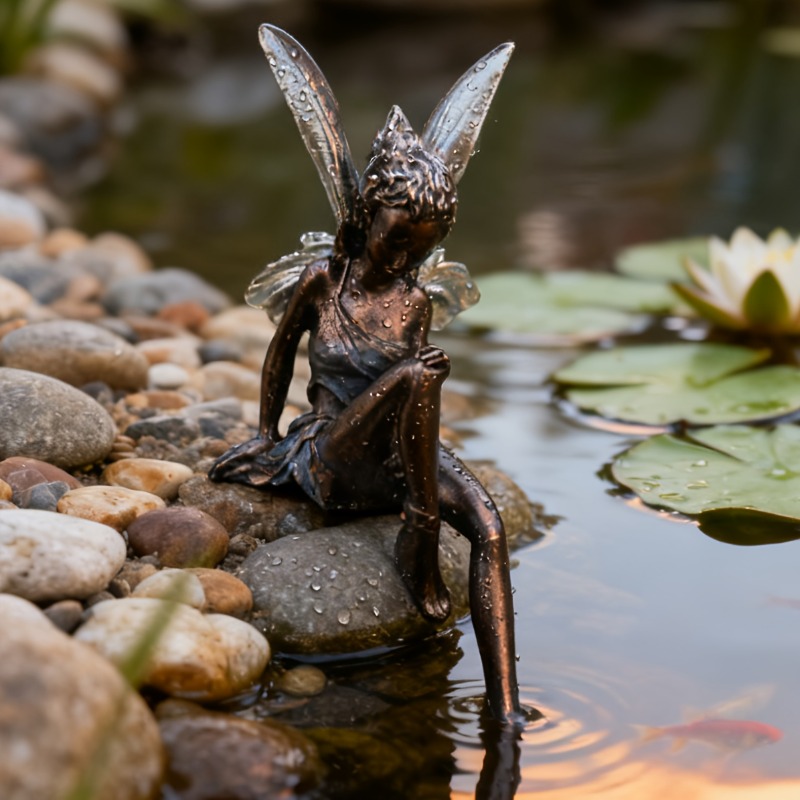 TEMU 1pc 1pcs Fairy Garden Statue - Rustic Resin Fairy Figurine Suitable For Balcony, Wedding & Outdoor Decor, Miniature Plant Pot Holder Decoration,