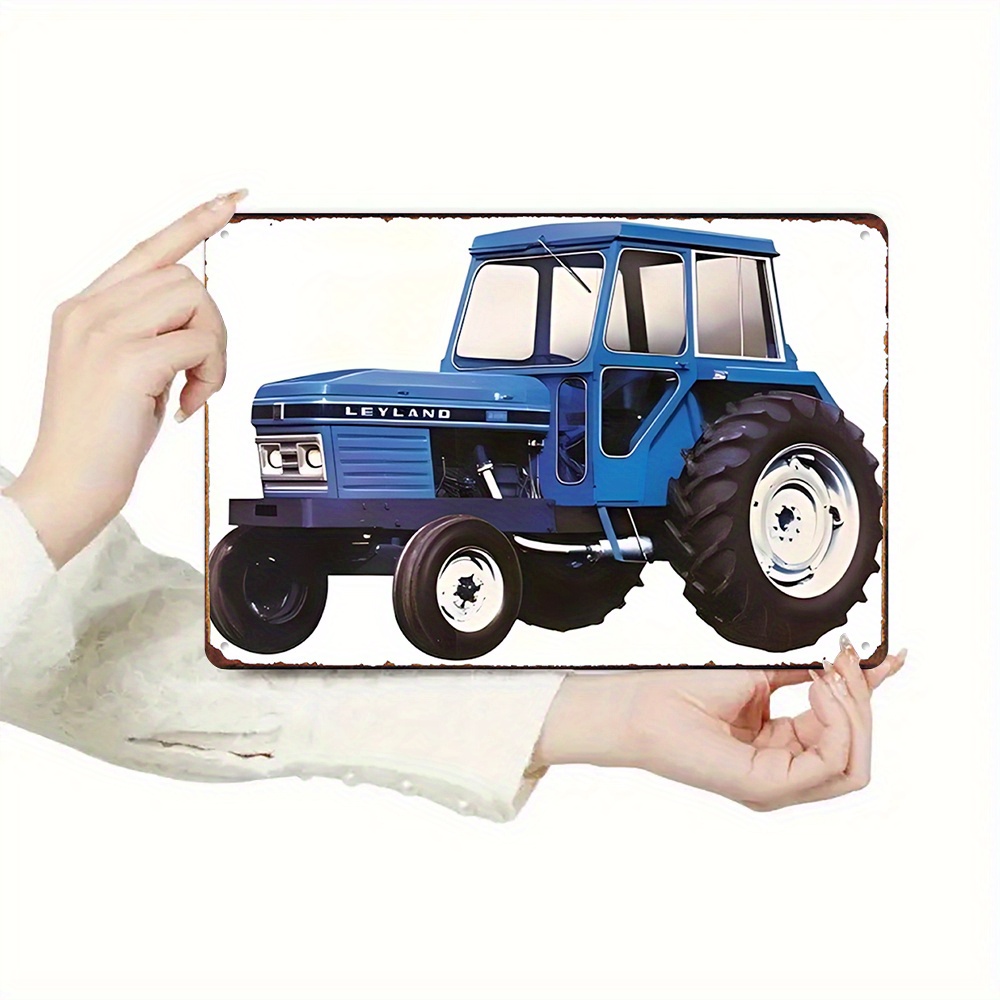 TEMU 2d Flat, 1pc Of Vintage Leyland Tractor Metal Sign - Sturdy Retro Farm Equipment Artwork, Featuring A Blue Leyland Logo And Classic Tractor