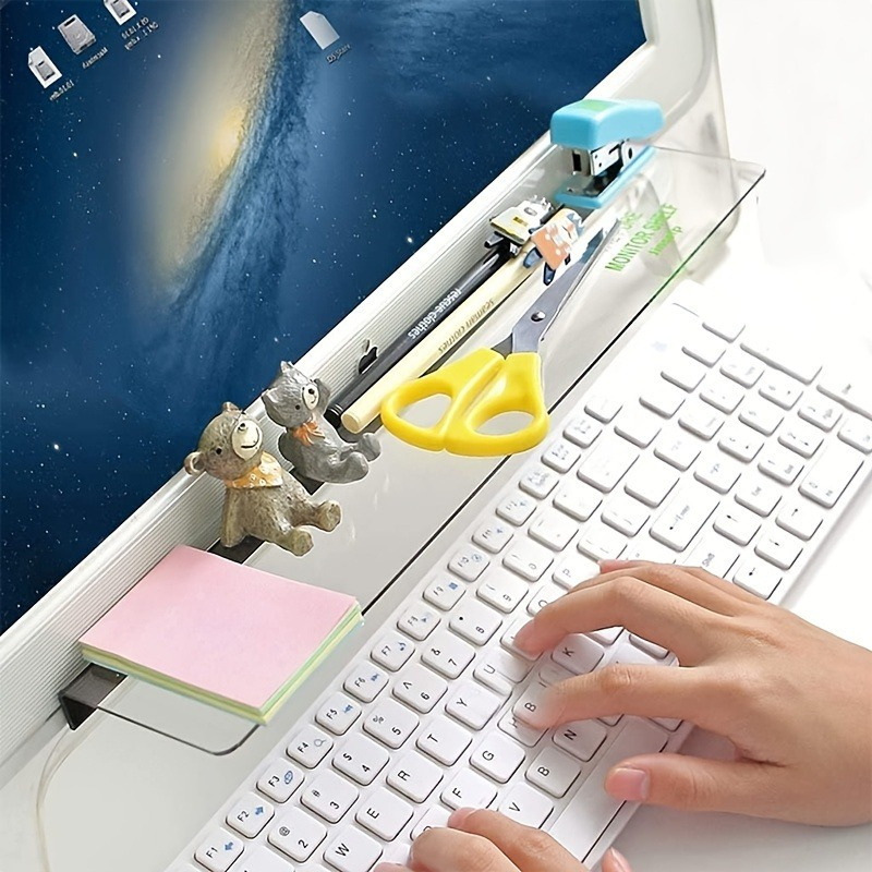 Image of 1pc Acrylic Computer Memo Board, Monitor Sticky Note Holder, Memo Pad Shelves Storage Holder, Office Transparent Message Creative Multifunction Paper Notes Boards