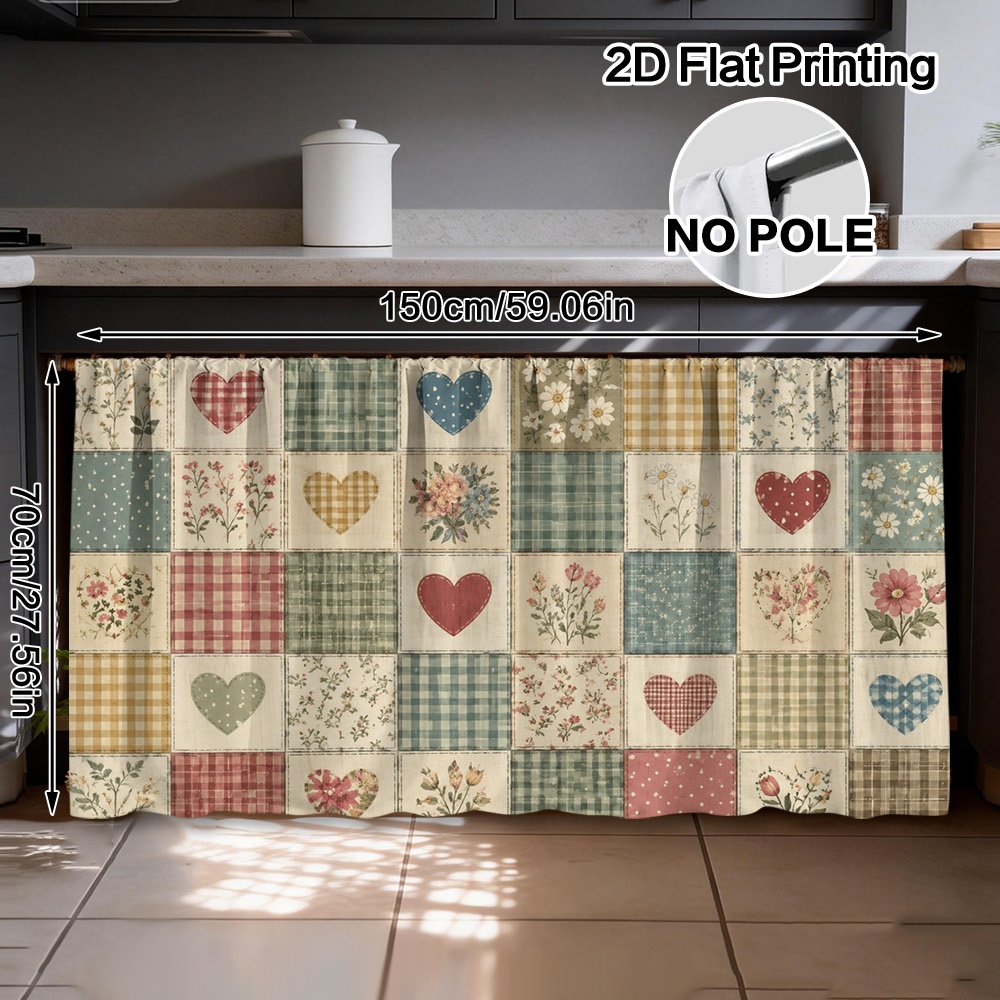 TEMU 2d Flat - 2d Flat - 1pc 2d Flat Printing Quilt Cabinet Curtain With Rod Pocket, Polyester, For Kitchen Sink Cabinet, Bathroom Vanity, Laundry