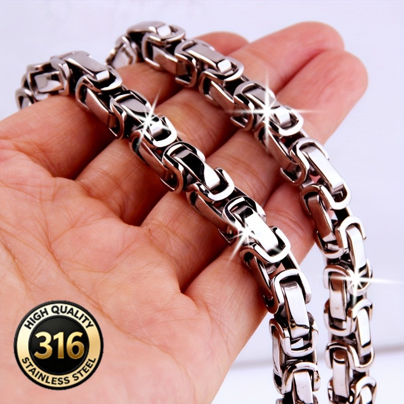 TEMU 1pc Men's Heavy-duty Byzantine Cuban Link Chunky Necklace, 316l Steel High-quality Wear-resistant, Waterproof, And Fade-proof Accessory, Premium