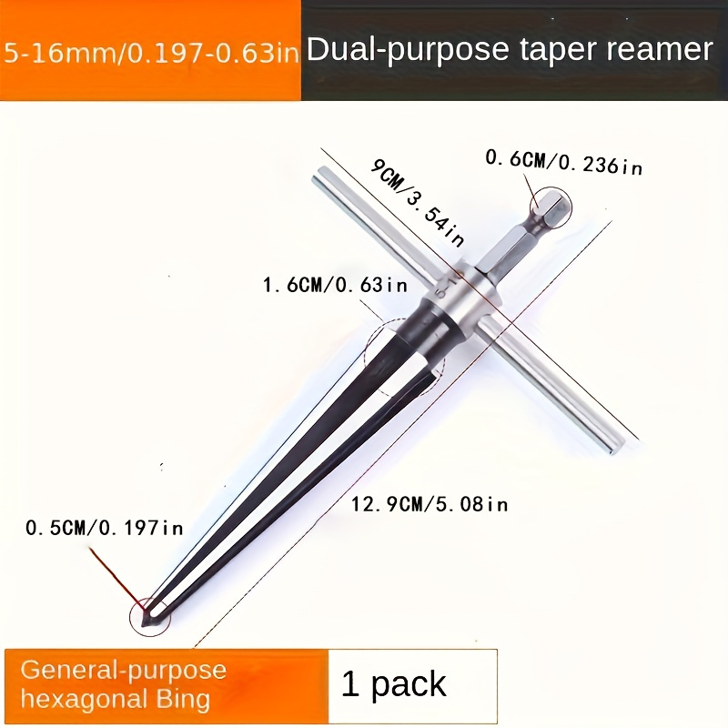 Hand Held High Carbon Steel Taper Cutter - Hex Hole Reamer Set For Wood, Metal And Plastic - Drill Compatible Chamfer Tool Accessory