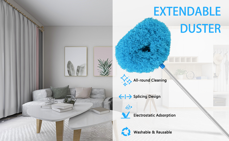 1pc extendable microfiber ceiling fan duster reusable blade cleaner with adjustable pole flexible angle no electricity needed ideal for living room furniture shelves windows and high spaces cleaning details 0