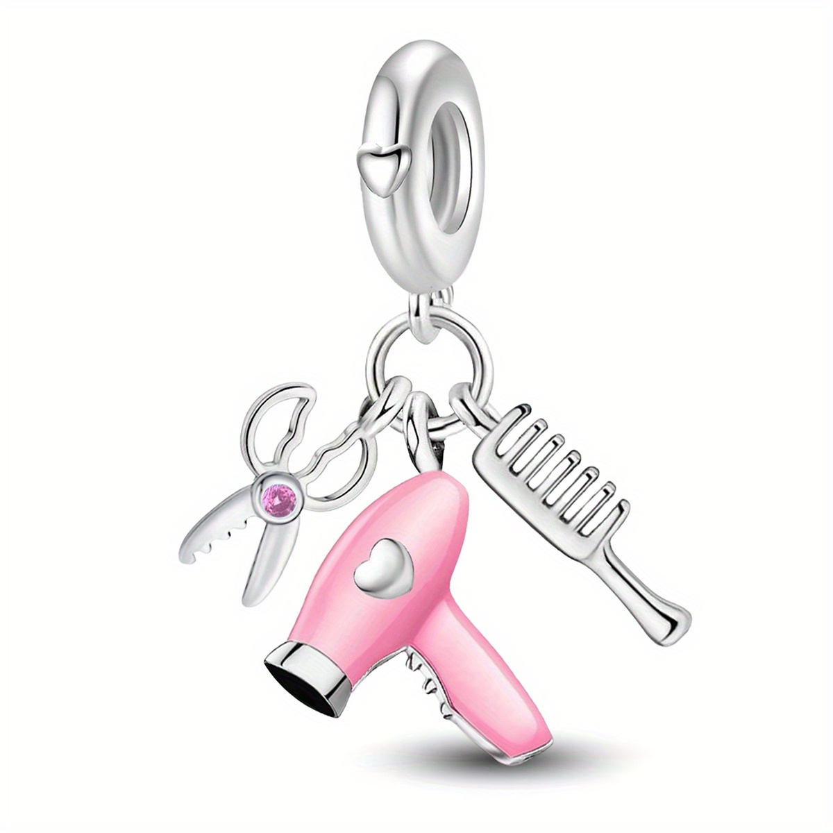 Image of 1pc Hair Dryer Pendant, 925 Silver Plated Pendant Fit Bracelet Bangle Necklace, Jewelry Making Additions Valentine's Day Mother's Day Gift For Women