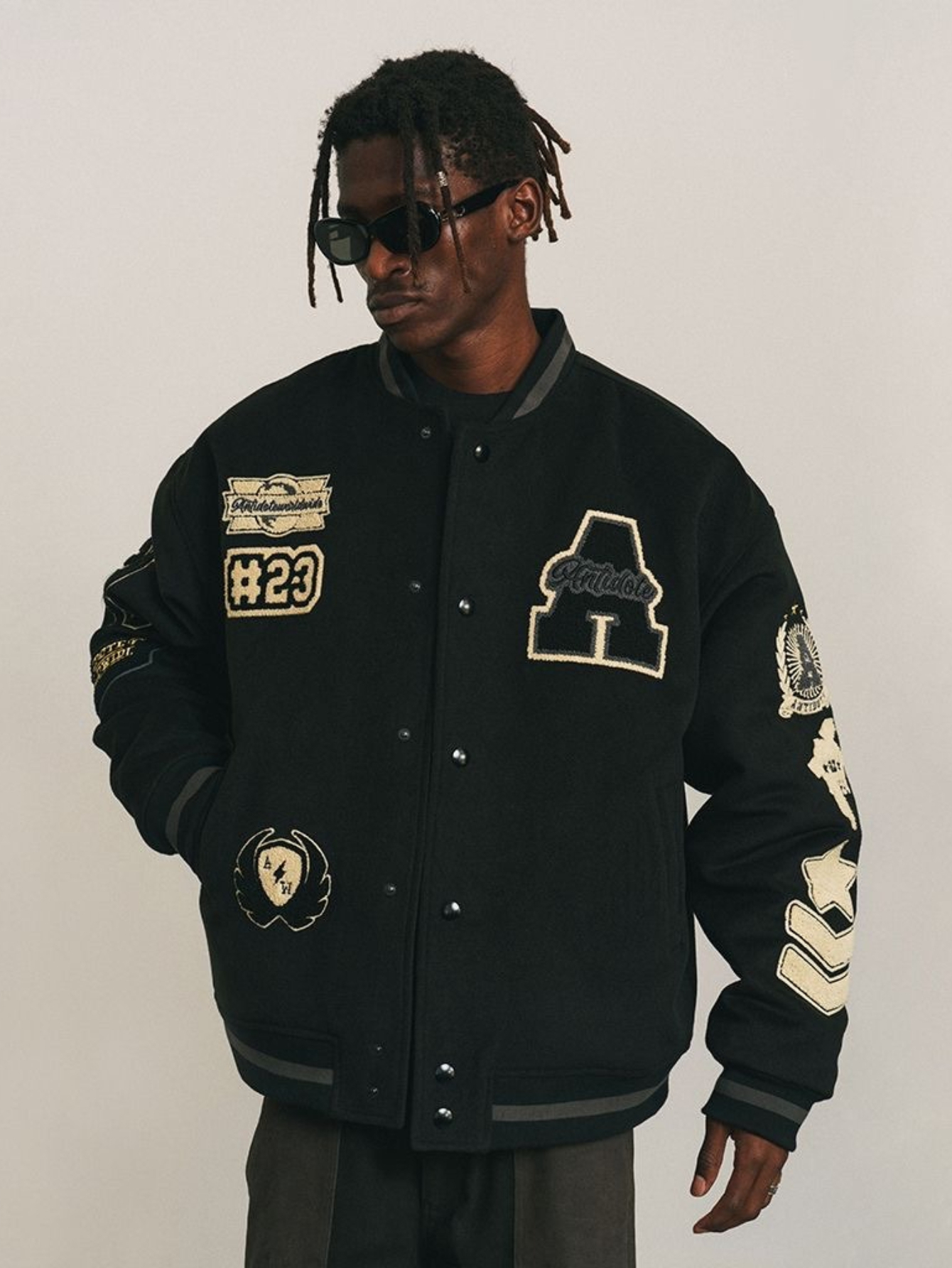 HERTALK Men's High Street Bomber Jacket with Collar & Zipper Closure, Loose Fit Hip-Hop Baseball Coat, Stand Collar Suitable for Casual Urban Streetwear, Machine Washable Outerwear
