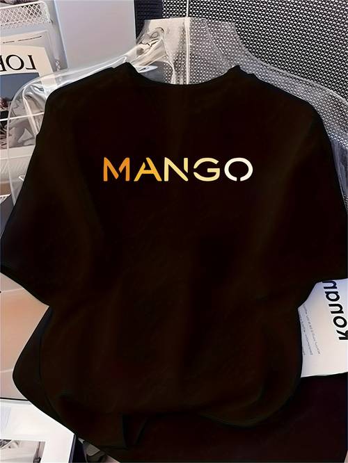 womens mango logo print oversized t shirt loose neck summer top casual casual attire comfortable blouse for spring summer brand tee