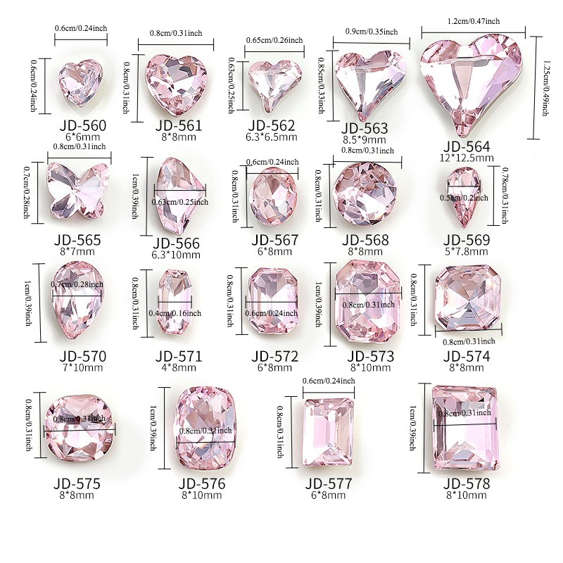 TEMU IJs-Klare, Ultra-Schitterende Nagelkunst Edelstenen uit de Pink Serie met Puntige, Irregulaire Vormen