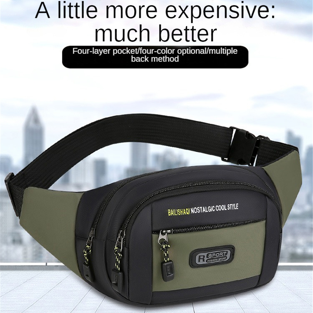 Korean Style Trendy Men'S Large Capacity Waist Bag | Casual Multifunctional Multi Pocket Crossbody Bag, Suitable for Daily Commuting, Outdoor Activities, Durable, Wear-Resistant, Lightweight, Oxford Material