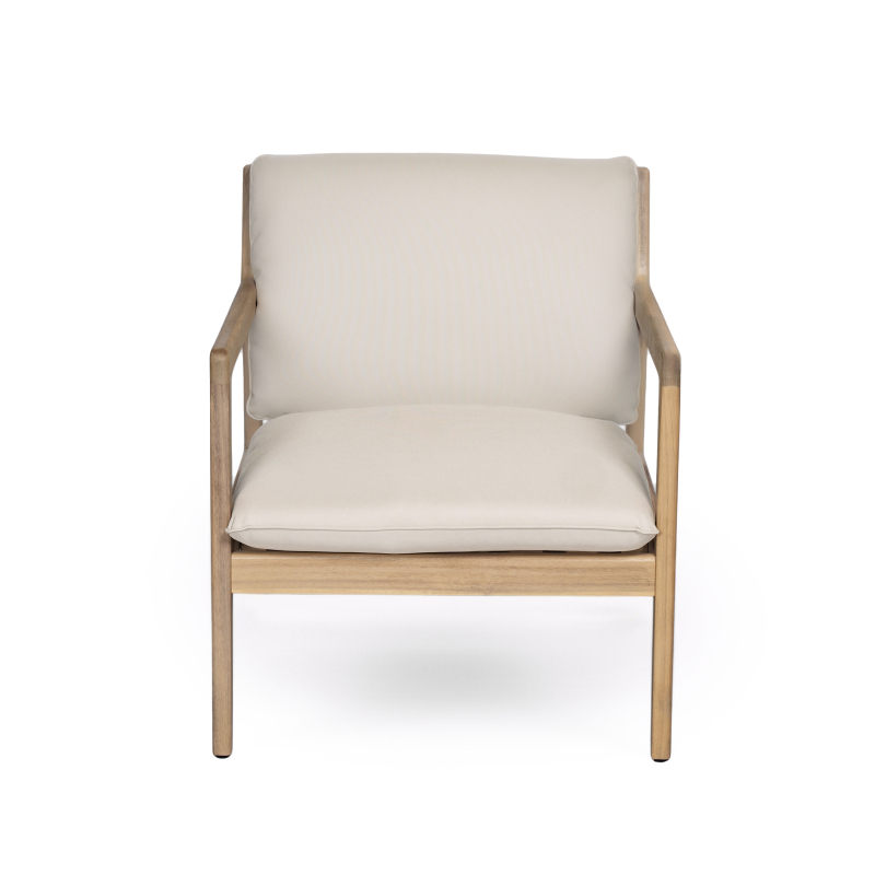 Set of 2 Acacia Wood Armchairs | Light Teak Patio Club Chairs with Painted Frame, PVC Material