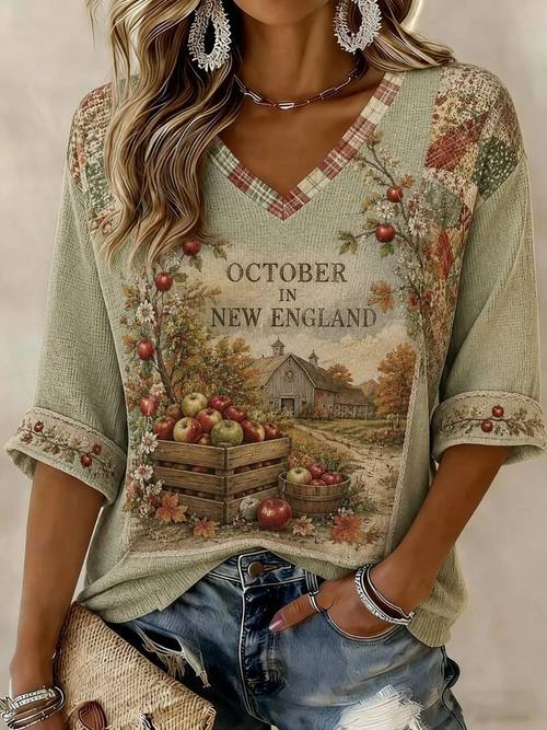 women y2k blouse vintage farm full body print top spliced 3 4 roll sleeve blouse shirt casual loose line blouse for fall layering autumn daily wear machine washable