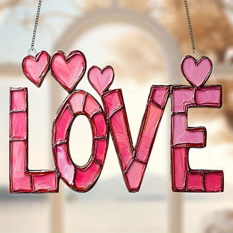 

1pc Contemporary Pink Acrylic Love Suncatcher - 4.7"x8" Heart-shaped Wall Hanging, Romantic Decor, Valentine's Day & Anniversary Gift, Indoor/outdoor Wall-mounted Art