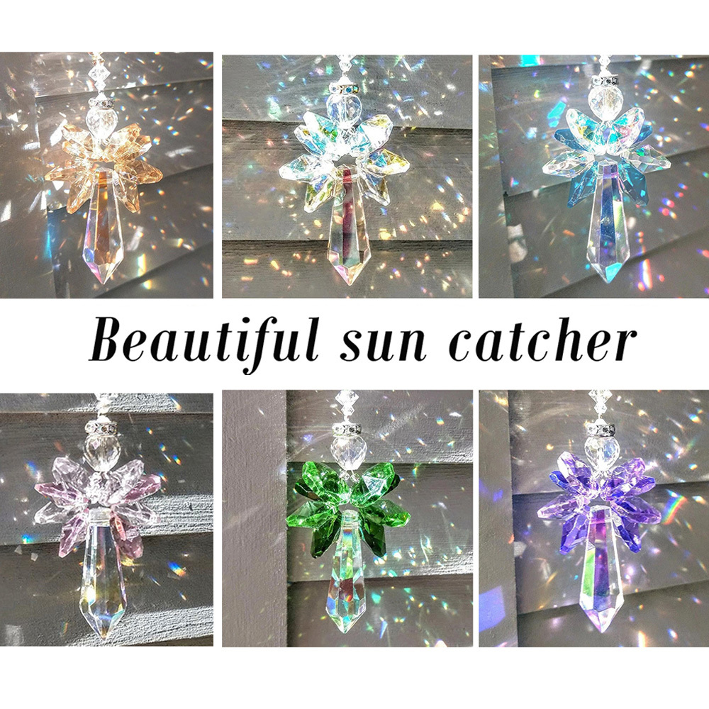 Image of 6pcs Colorful Guardian Angel Catchers For Home/car Decor, Porch Decoration And Pendant Crystal Glass Ornaments