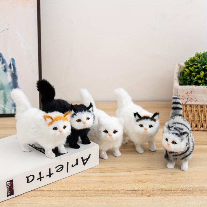 

Christmas Collectible Miniature Cat Figurines Set, Fur And Plastic, Walking Cat Ornaments, Assorted Colors, With No Electricity Needed For Travel Souvenirs And Creative Animal Decor