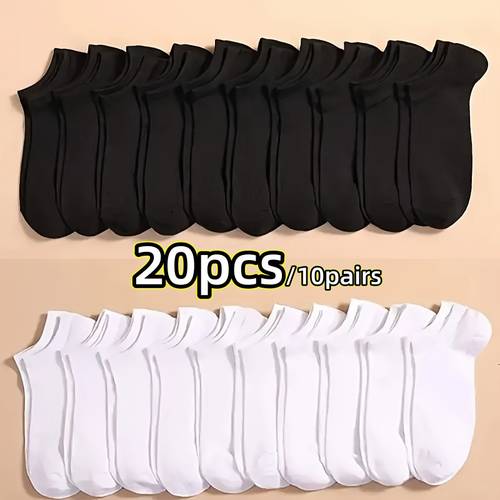20 buc/10 perechi de șosete invizibile de vară unisex, unicolore, cu tăietură ușoară, cu talpă joasă, culori aleatorii, respirabile și absorbante de transpirație, confortabile și antiderapante, esențiale pentru fitness casual