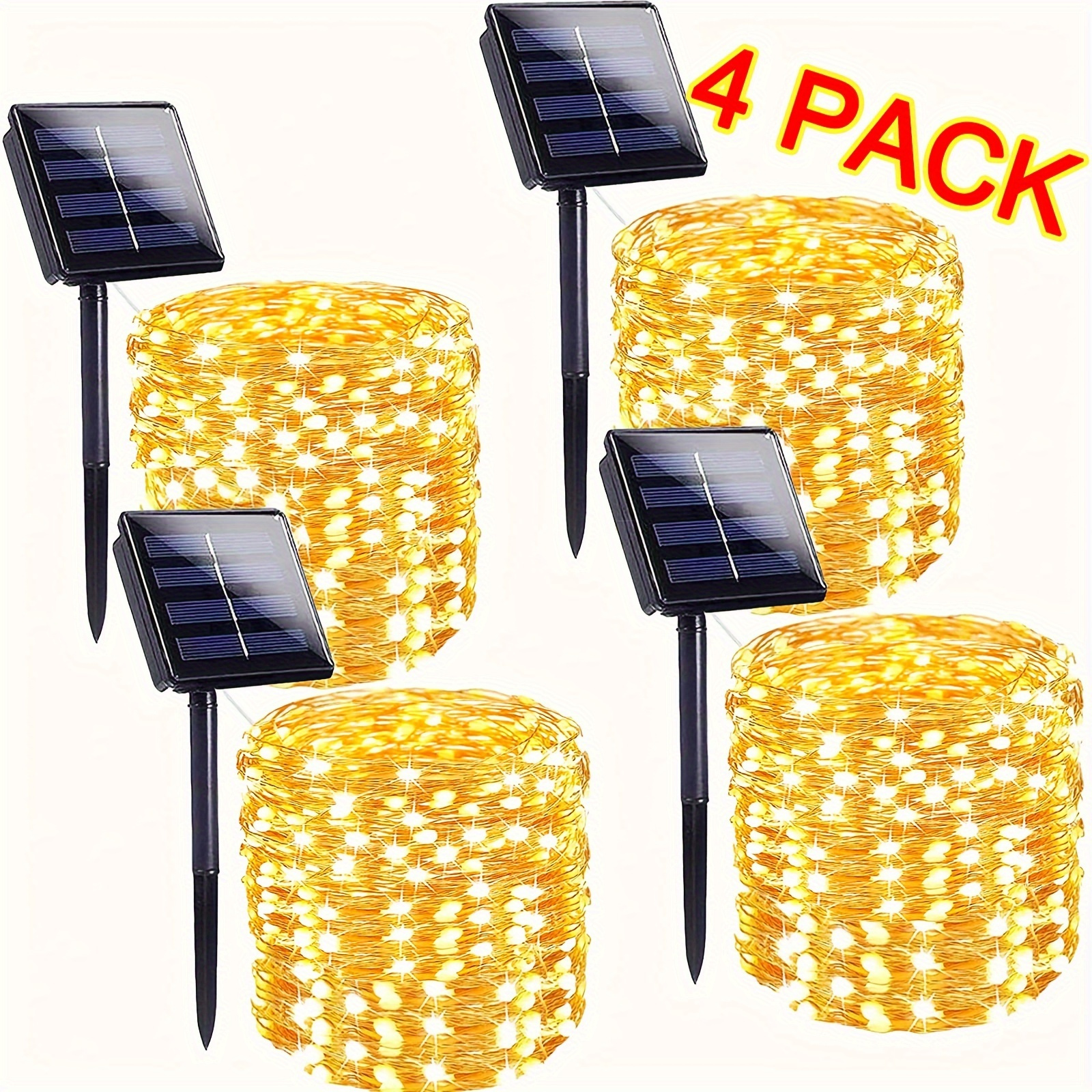 TEMU 4 Sets Of Outdoor Solar Light String Kits, Outdoor Fairy Lights - 400 Led Outdoor Small Lights, Ip44, 8 . Copper Wire Lights, Suitable For